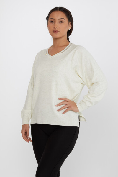 Strickpullover mit V-Ausschnitt und langen Ärmeln Ecru - 31649 | KAZEE (3er-Set L-XL-2XL) - 1