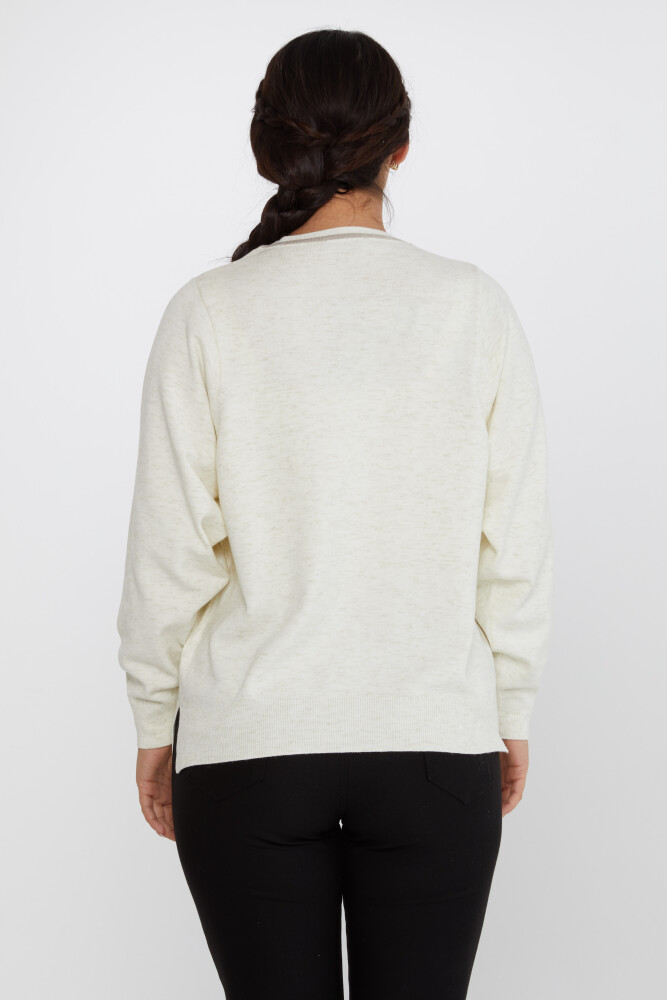 Strickpullover mit V-Ausschnitt und langen Ärmeln Ecru - 31649 | KAZEE (3er-Set L-XL-2XL) - 5