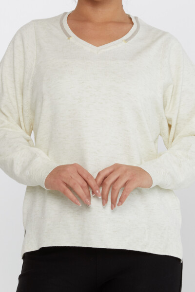 Strickpullover mit V-Ausschnitt und langen Ärmeln Ecru - 31649 | KAZEE (3er-Set L-XL-2XL) - 3