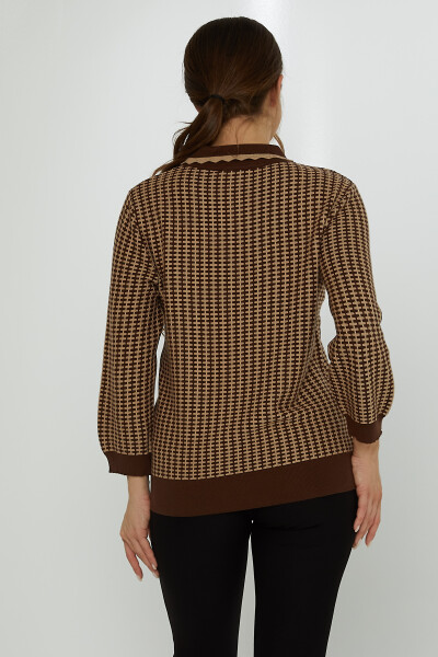 Strickpullover mit Schürzenkragen, Hahnentrittmuster, Stoned Coffee-Mink – 31570 | KAZEE (3er-Set XL-2XL-3XL) - 5