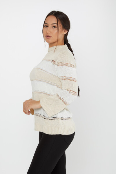 Strickpullover Zweifarbiger Rundhalsausschnitt Beige-Knochen - 30298 | KAZEE (3er-Set M-L-XL) - Kazee (1)
