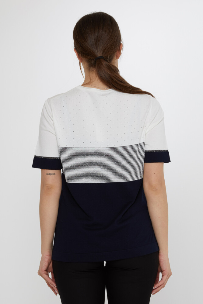 Strickpullover Zweifarbig Ecru-Marineblau - 31863 | KAZEE (3er-Set L-XL-2XL) - 6