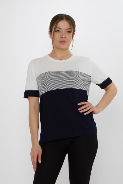 Strickpullover Zweifarbig Ecru-Marineblau - 31863 | KAZEE (3er-Set L-XL-2XL) 