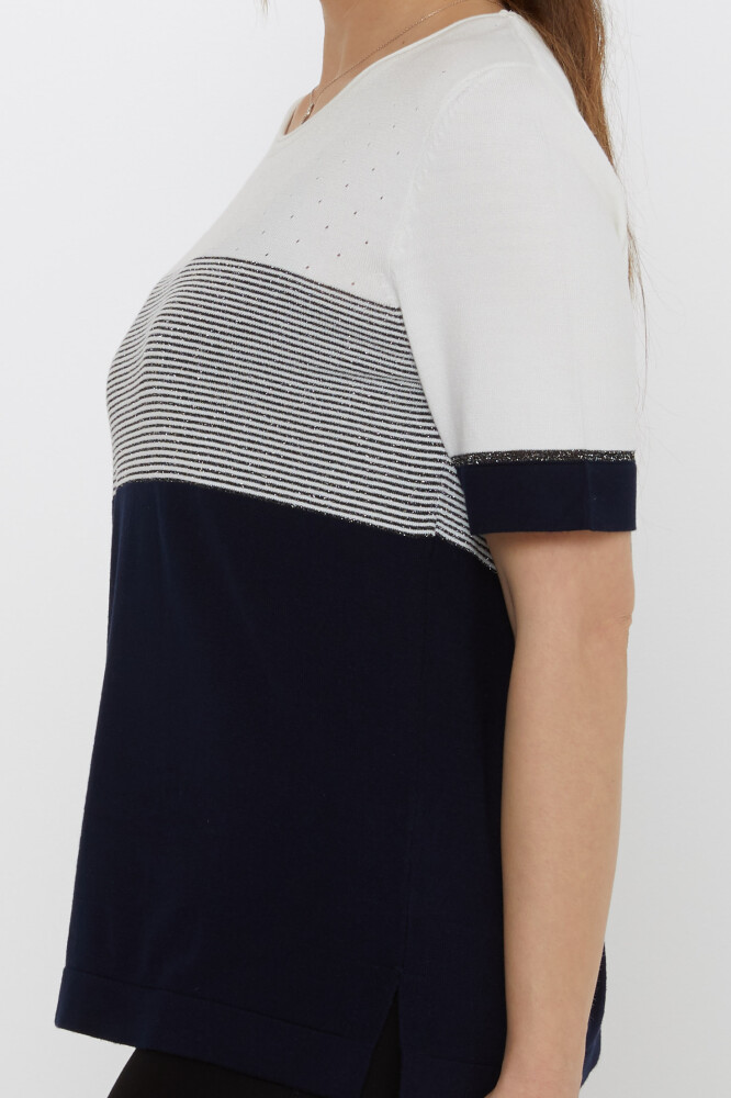 Strickpullover Zweifarbig Ecru-Marineblau - 31863 | KAZEE (3er-Set L-XL-2XL) - 5