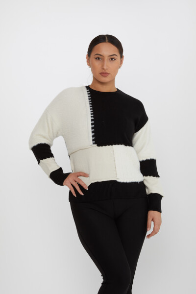 Strickpullover Zweifarbig Langarm Schwarz-Ecru - 30918 | KAZEE (4er Set S-M-L-XL) - 1