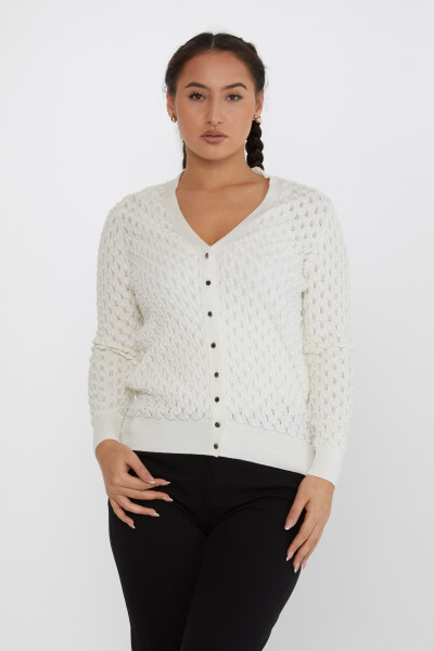 Strick-Cardigan mit Knopfdetail, gemustert, Ecru – 30036 | KAZEE (4er-Set M-L-XL-2XL) - KAZEE 
