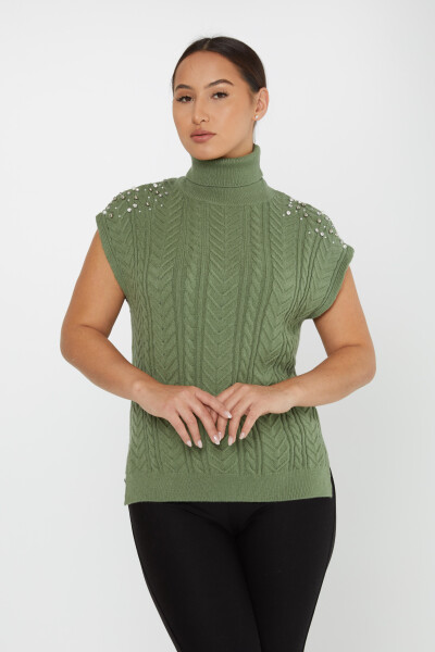 Strickpullover mit Ärmeln, Steindetails, kurzen Ärmeln, helles Khaki – 30242 | KAZEE (3er-Set S-M-L) - Kazee (1)