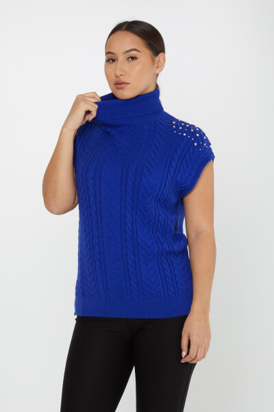 Strickpullover Ärmel Stone Detaillierte Kurzarm Sax - 30242 | KAZEE (3er-Set S-M-L) - Kazee (1)