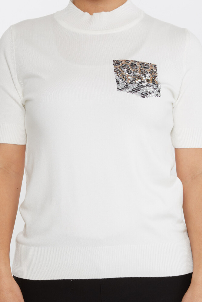 Strickpullover mit Leoparden- und Steinstickerei, Stehkragen, Ecru – 31623 | KAZEE (4er-Set M-L-XL-2XL) - 3