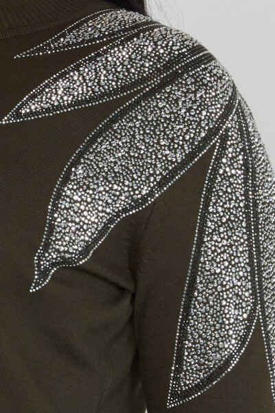 Strickpullover mit steinbesticktem Schulter-Stehkragen Khaki – 31601 | KAZEE (3er-Set M-L-XL) - 4