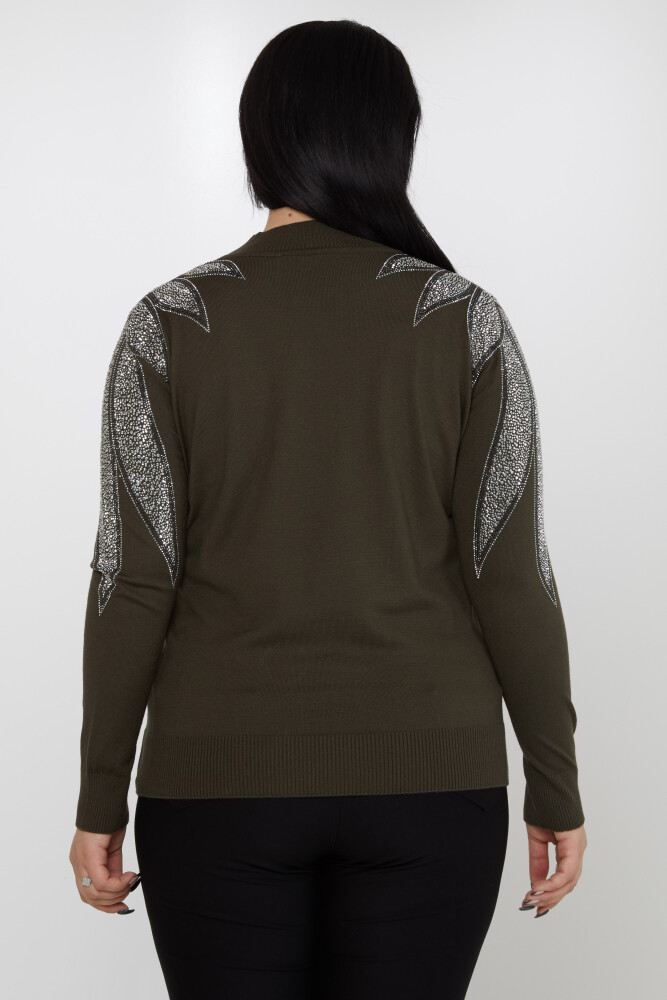 Strickpullover mit steinbesticktem Schulter-Stehkragen Khaki – 31601 | KAZEE (3er-Set M-L-XL) - 5