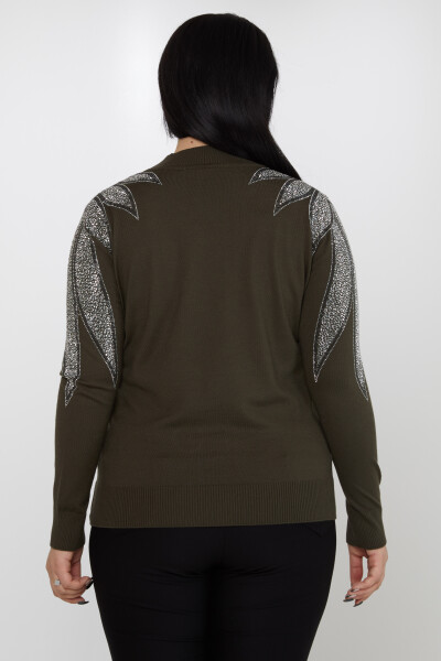 Strickpullover mit steinbesticktem Schulter-Stehkragen Khaki – 31601 | KAZEE (3er-Set M-L-XL) - 5
