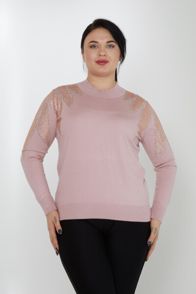 Strickpullover mit Steinstickerei, Stehkragen und Schulterpartie, Puder - 31601 | KAZEE (3er-Set M-L-XL) 