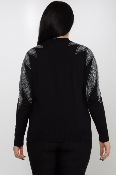 Strickpullover mit steinbesticktem Schulterstehkragen Schwarz-Ecru – 31601 | KAZEE (3er-Set M-L-XL) - 5