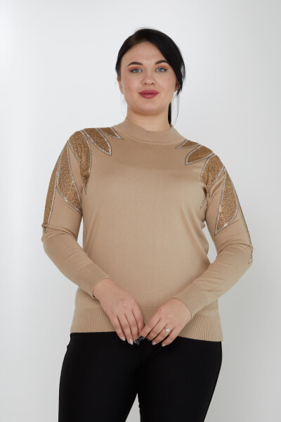 Strickpullover mit Steinstickerei, Stehkragen, Nerz – 31601 | KAZEE (3er-Set M-L-XL) 