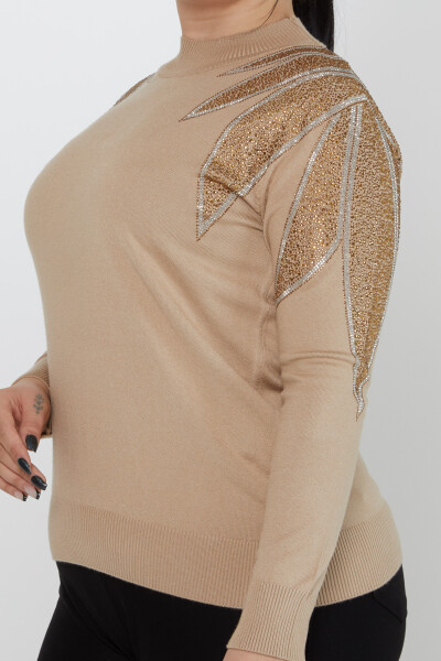 Strickpullover mit Steinstickerei, Stehkragen, Nerz – 31601 | KAZEE (3er-Set M-L-XL) - 3