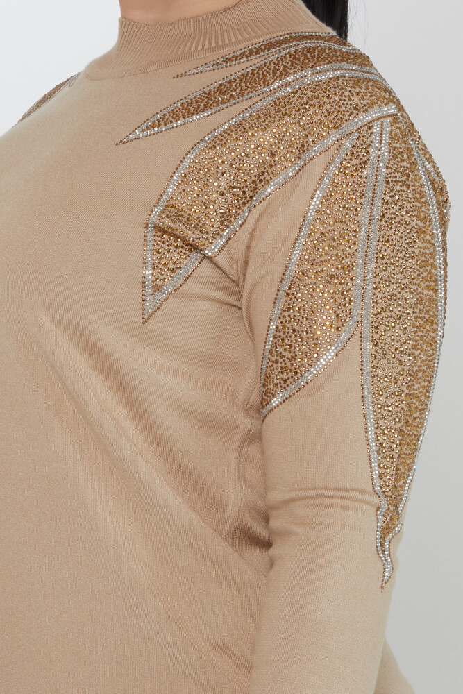 Strickpullover mit Steinstickerei, Stehkragen, Nerz – 31601 | KAZEE (3er-Set M-L-XL) - 4