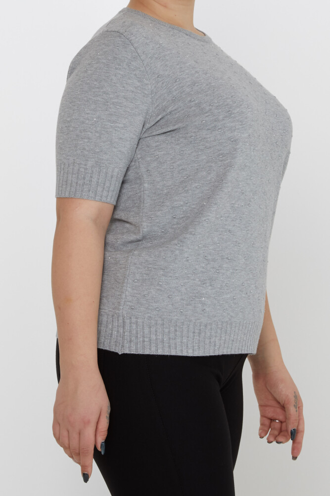 Strickpullover mit Glitzerdetail und kurzen Ärmeln Grau – 31714 | KAZEE (3er-Set XL-2XL-3XL) - 3
