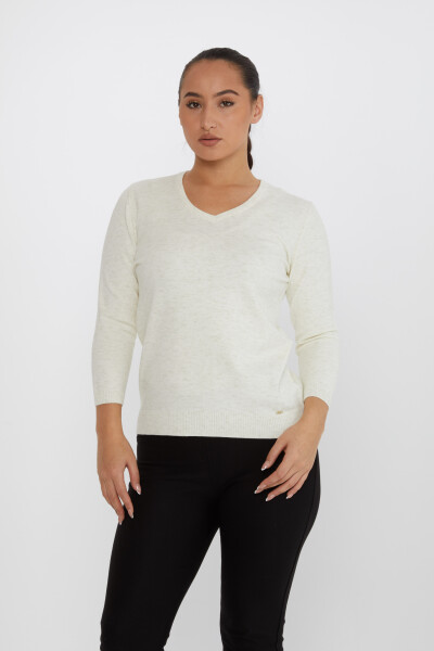 Strickpullover mit Glitzerdetail und V-Ausschnitt, Ecru – 31515 | KAZEE (3er-Set M-L-XL) 