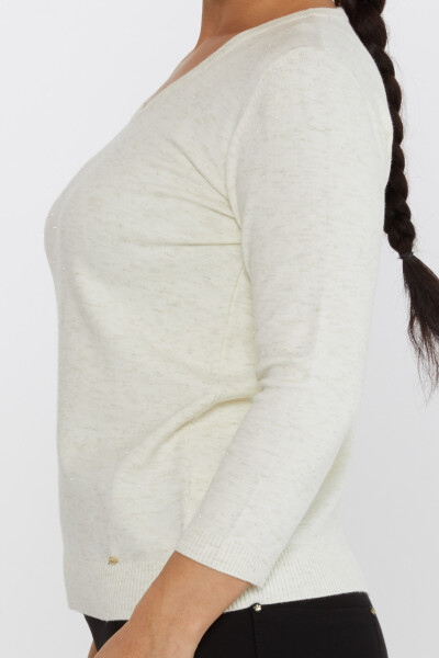 Strickpullover mit Glitzerdetail und V-Ausschnitt, Ecru – 31515 | KAZEE (3er-Set M-L-XL) - 4