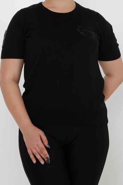 Strickpullover mit Steinstickerei, kurze Ärmel, Schwarz – 31773 | KAZEE (3er-Set XL-2XL-3XL) - 2