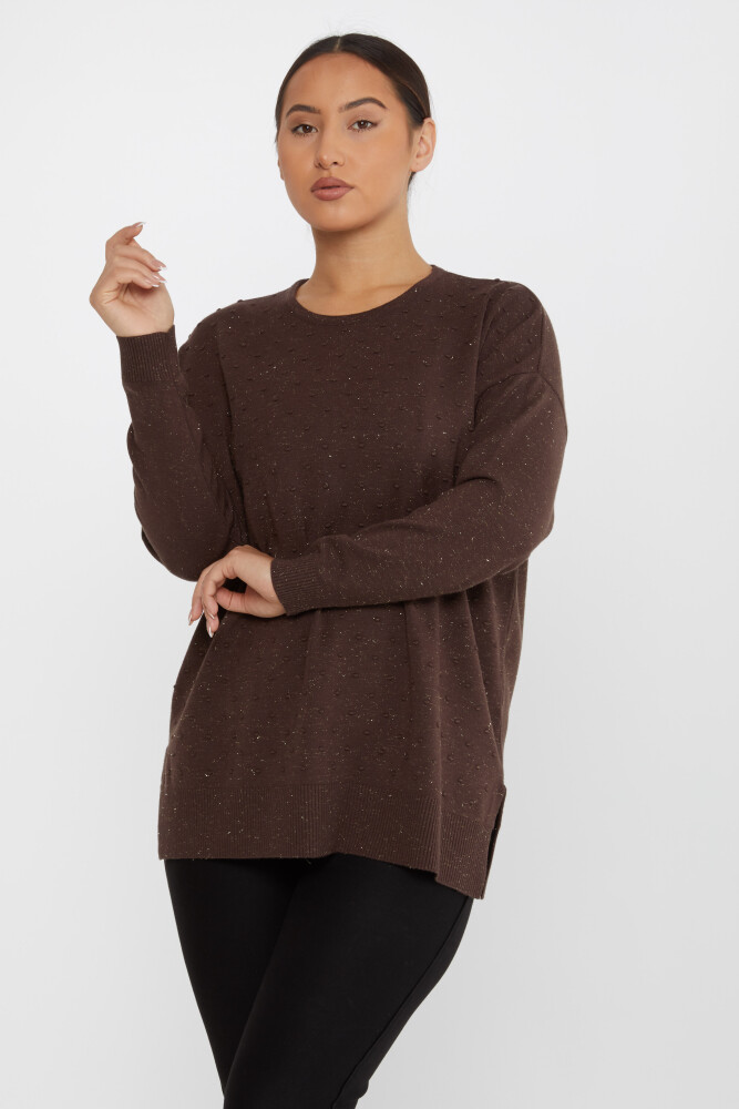 Strickpullover mit Schlitzdetail und selbstgemustertem Braun – 31632 | KAZEE (3er-Set XL-2XL-3XL) - 1