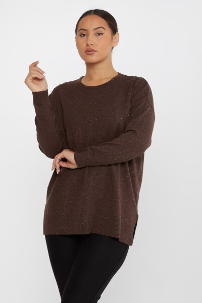 Strickpullover mit Schlitzdetail und selbstgemustertem Braun – 31632 | KAZEE (3er-Set XL-2XL-3XL) 