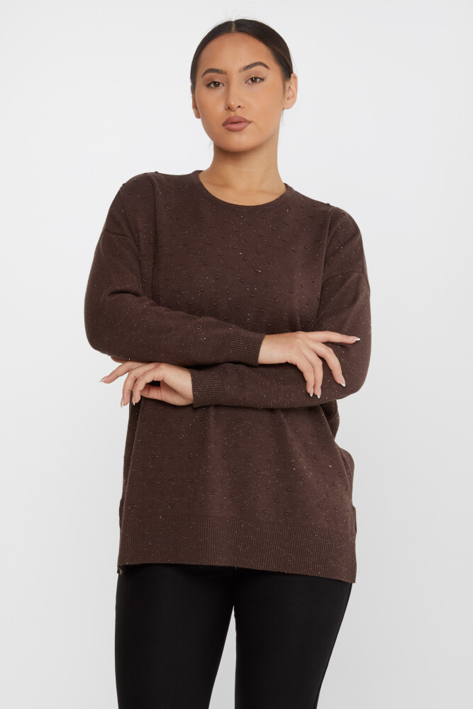 Strickpullover mit Schlitzdetail und selbstgemustertem Braun – 31632 | KAZEE (3er-Set XL-2XL-3XL) - 2