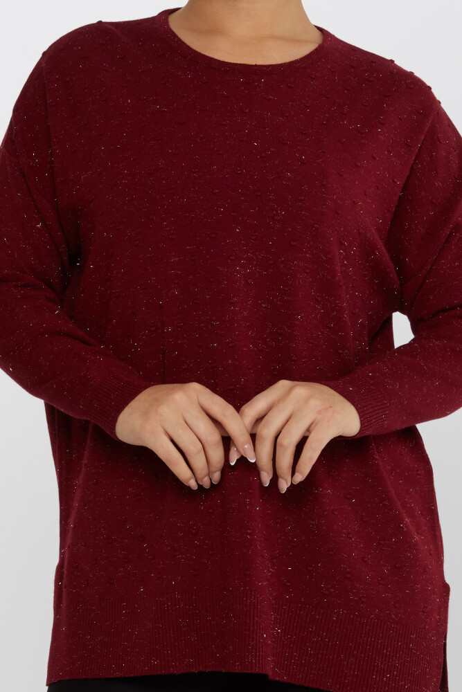 Strickpullover mit Schlitzdetail, selbstgemustert, Weinrot – 31632 | KAZEE (3er-Set XL-2XL-3XL) - 3