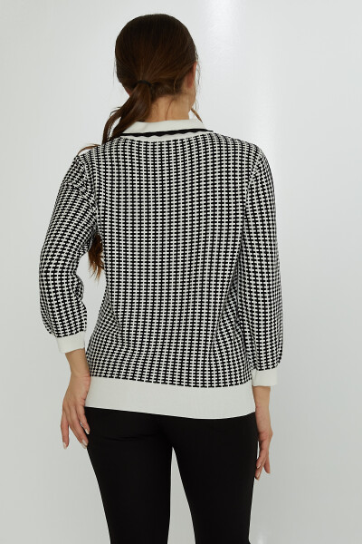Strickpullover mit Schürzenkragen, Hahnentrittmuster, gestreift, Ecru-Schwarz – 31570 | KAZEE (3er-Set XL-2XL-3XL) - 5