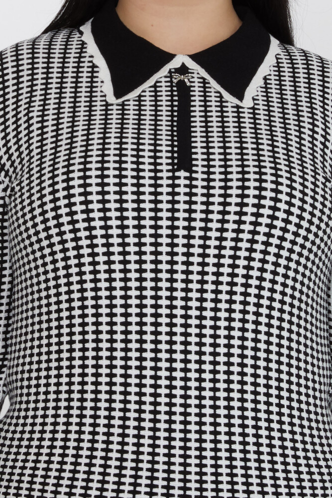 Strickpullover mit Schürzenkragen, Hahnentrittmuster, Stoned Schwarz-Ecru – 31570 | KAZEE (3er-Set XL-2XL-3XL) - 4