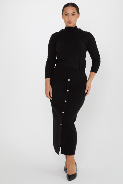 Strickrock mit Steinstickerei, lang, elastisch, Schwarz – 31031 | KAZEE (4er-Set M-L-XL-2XL) - KAZEE (1)