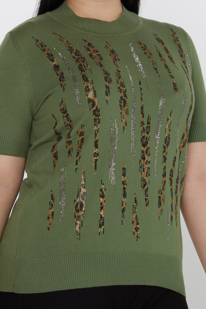 Suéter de punto con bordado de leopardo y piedra color caqui - 31565 | KAZEE (Juego de 3 tallas M-L-XL) - 3