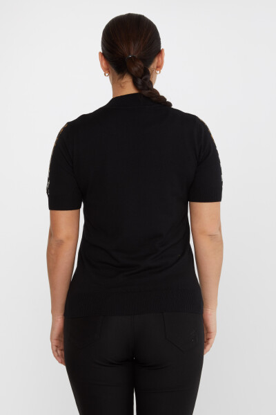 Suéter de punto con bordado de leopardo y piedra en color negro - 31623 | KAZEE (Juego de 4 tallas M-L-XL-2XL) - 5