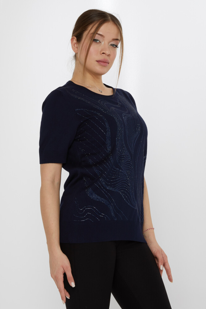 Suéter de punto con bordado de piedra azul marino - 30315 | KAZEE (Juego de 3 L-XL-2XL) - 2