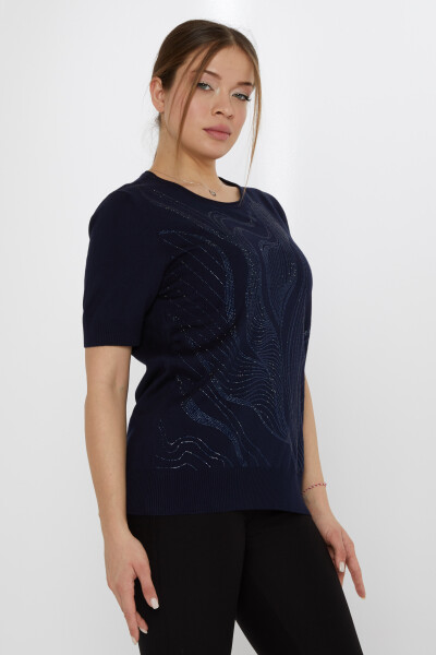 Suéter de punto con bordado de piedra azul marino - 30315 | KAZEE (Juego de 3 L-XL-2XL) - 2