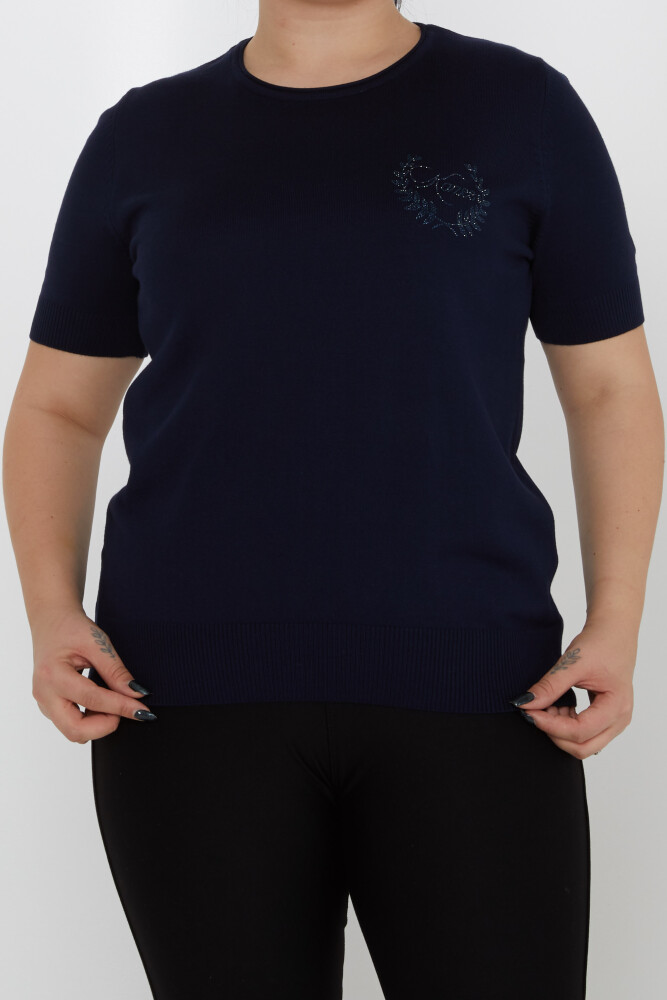 Suéter de punto con bordado de piedra azul marino - 31773 | KAZEE (Juego de 3 XL-2XL-3XL) - 2