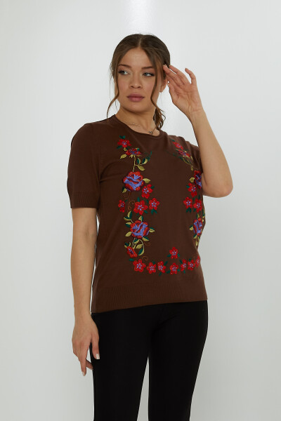 Suéter de punto con bordado floral café - 31728 | KAZEE (Juego de 3 tallas L-XL-2XL) - Kazee (1)