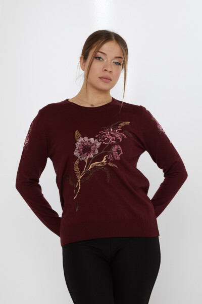 Suéter de punto con bordado floral color ciruela - 31673 | KAZEE (Juego de 3 L-XL-2XL) - KAZEE 