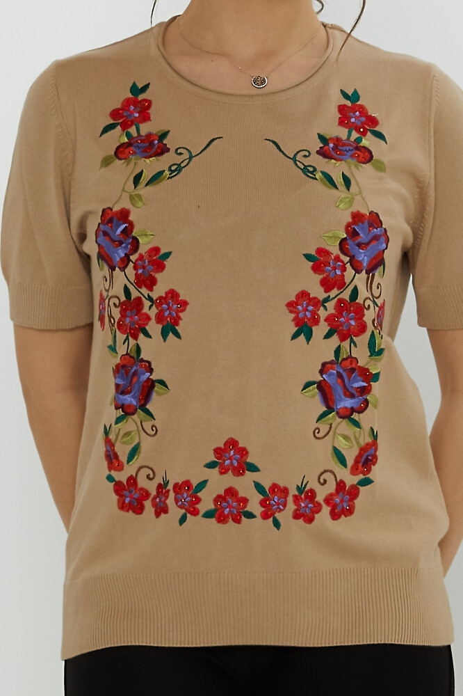 Suéter de punto con bordado floral en color beige - 31728 | KAZEE (Juego de 3 tallas L-XL-2XL) - 3