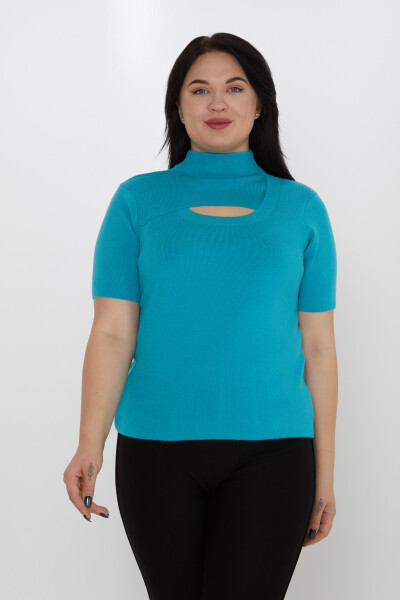 Suéter de punto con cuello abierto color turquesa - 31369 | KAZEE (juego de 3 tallas S, M y L) 