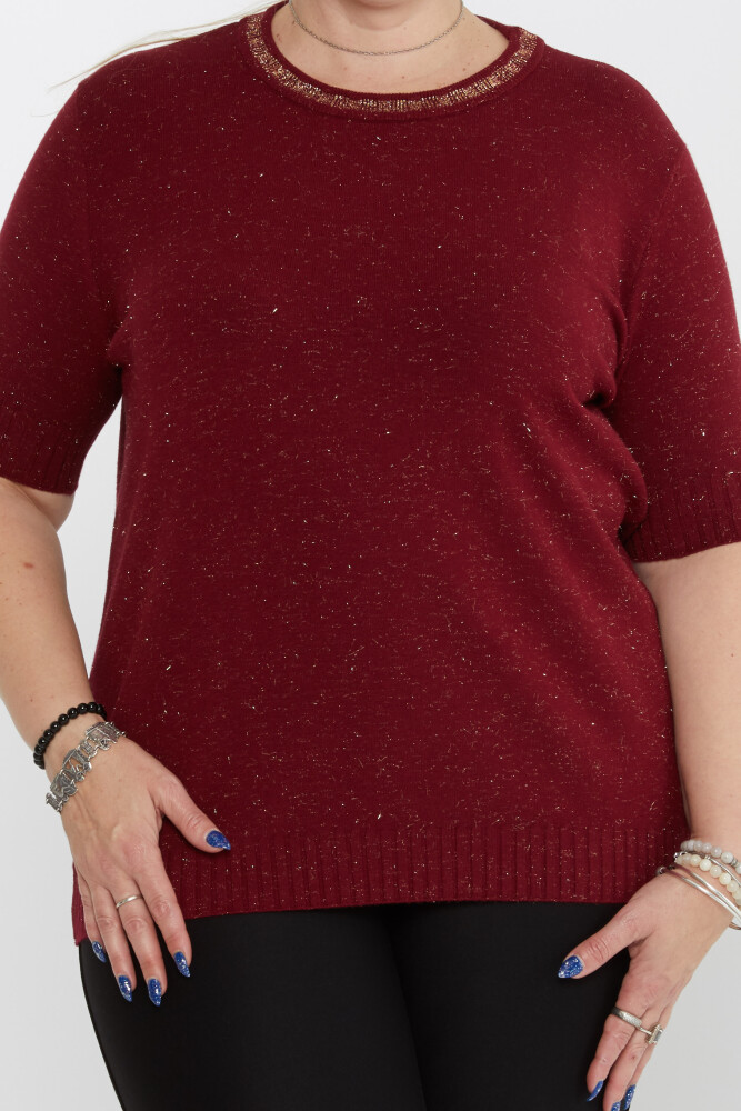 Suéter de punto con cuello alto y detalle de purpurina en rojo burdeos - 31610 | KAZEE (Juego de 3 XL-2XL-3XL) - 2