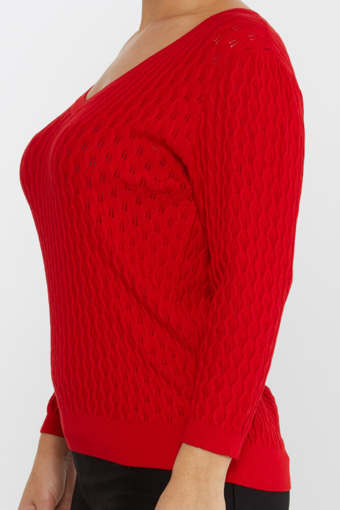 Suéter de punto con estampado propio en color rojo - 31247 | KAZEE (Juego de 3 tallas M-L-XL) - 4