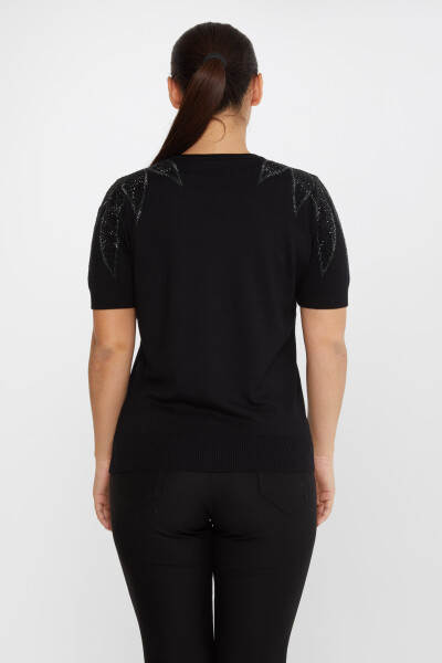 Suéter de punto con hombros descubiertos y bordado de piedras en color negro - 30792 | KAZEE (Juego de 4 tallas M-L-XL-2XL) - 5
