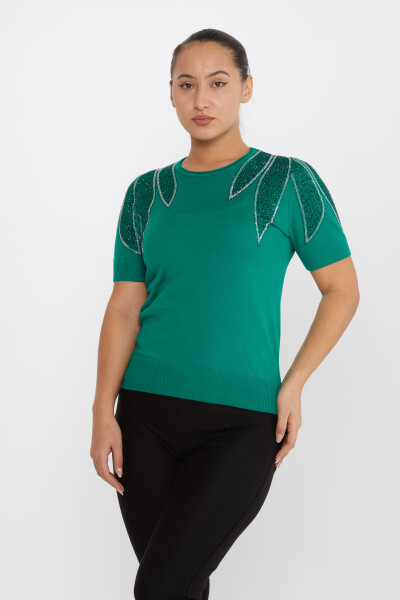 Suéter de punto con hombros descubiertos y bordado de piedras en color verde - 30792 | KAZEE (Juego de 4 tallas M-L-XL-2XL) - 2
