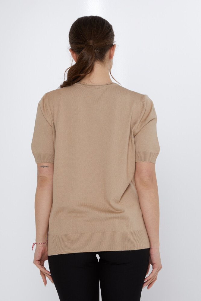 Suéter de punto con lazo de piedra bordado beige - 31577 | KAZEE (Juego de 3 XL-2XL-3XL) - 5