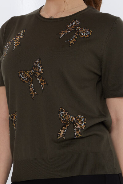 Suéter de punto con lazo de piedra bordado verde - 31577 | KAZEE (Juego de 3 XL-2XL-3XL) - 4