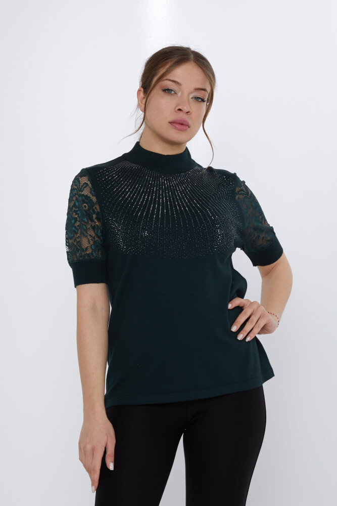 Suéter de punto con mangas de encaje azul marino - 30959 | KAZEE (Juego de 4 tallas M-L-XL-2XL) - 2