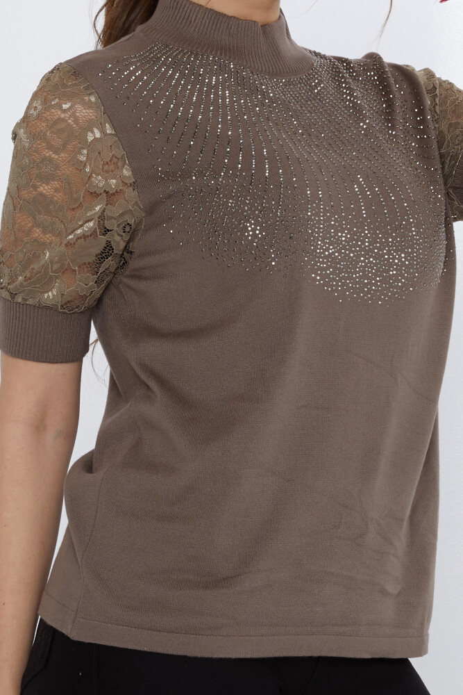 Suéter de punto con mangas de encaje en color visón - 30959 | KAZEE (Juego de 4 tallas M-L-XL-2XL) - 4