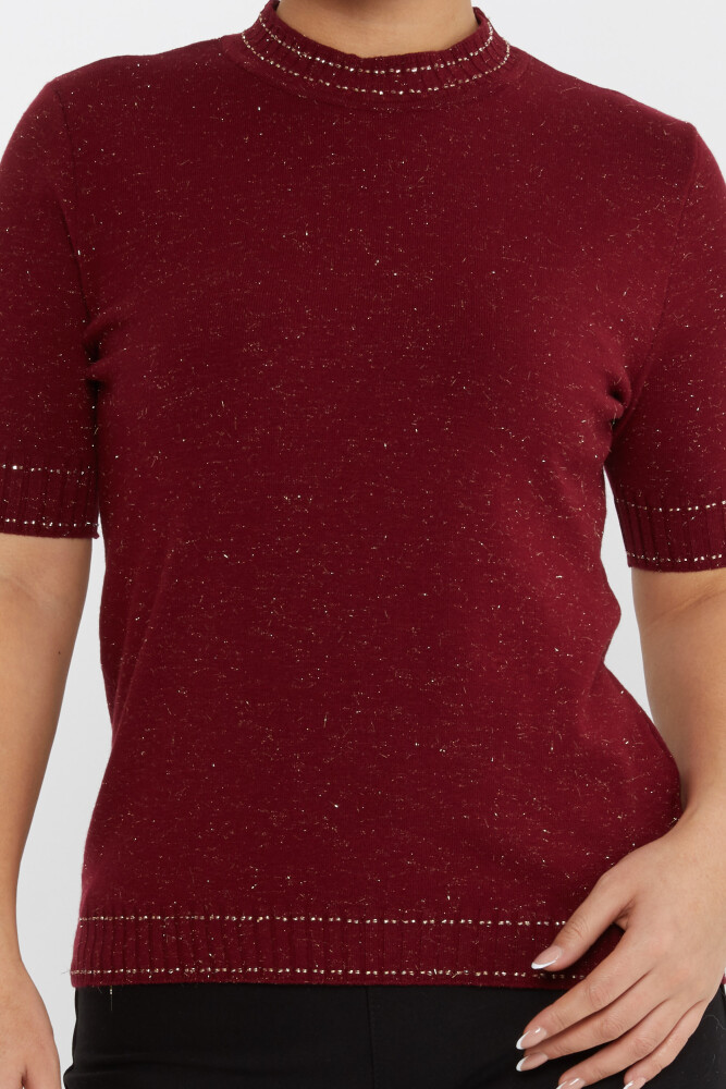 Suéter de punto de manga corta en color rojo burdeos - 31626 | KAZEE (Juego de 3 tallas M-L-XL) - 3